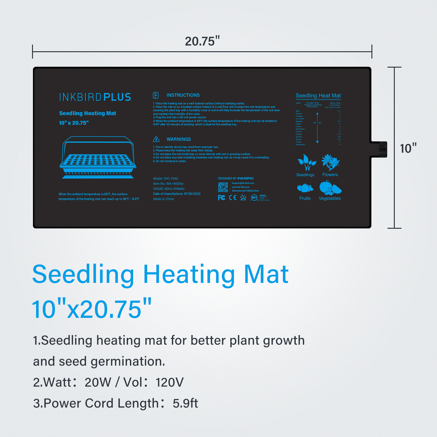 20.75x10CM EU/US/UK/AU Plug Se - đánh giá và giá Heat Mat Seedling